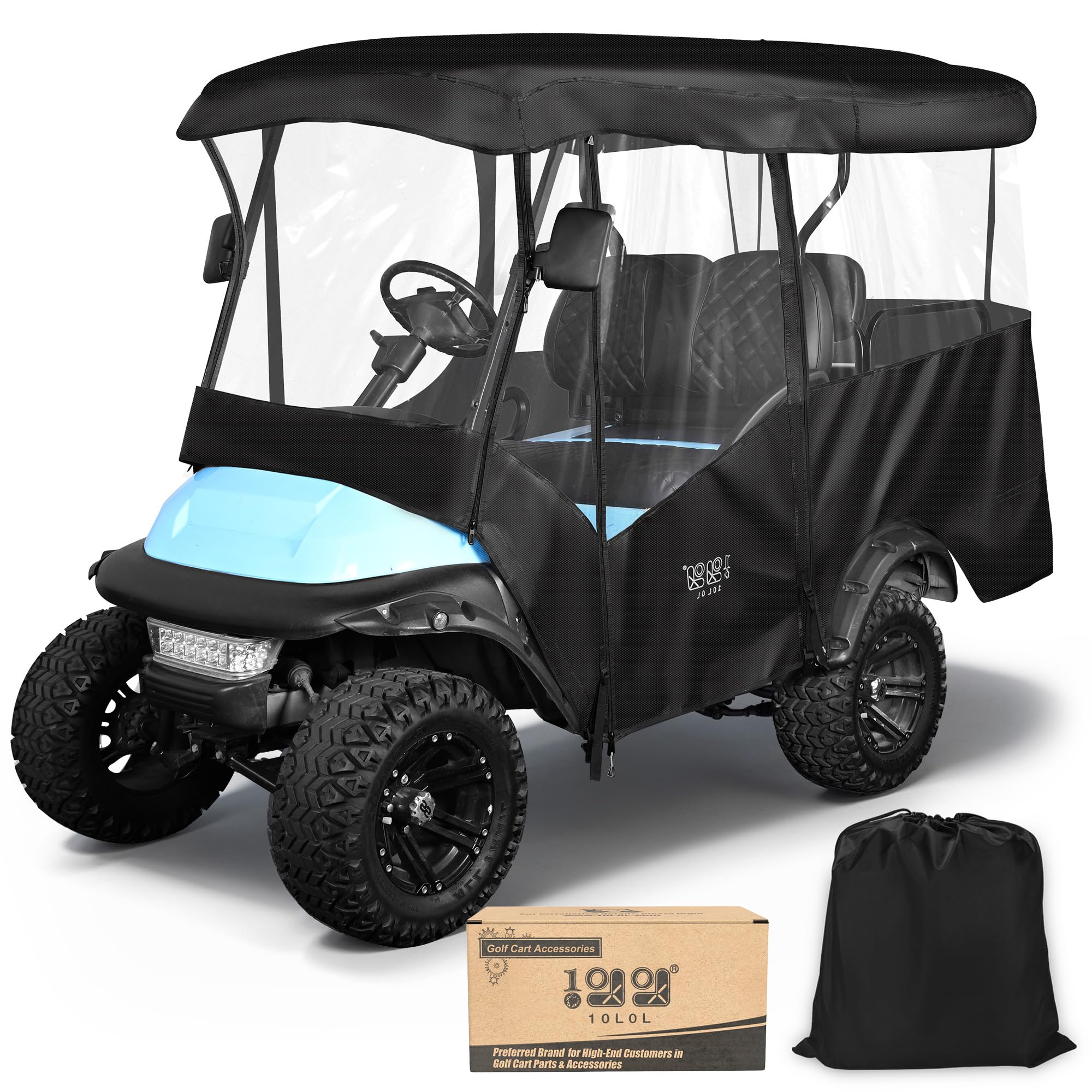 Photo 1 of 10L0L Golf Cart Driving Enclosures 4 Passenger Extended Roof, Universal Golf Cart Rain Cover for Yamaha EZGO TXT RXV Club Car Precedent DS 86.61" Roof 600D Waterproof Heavy Duty Zipper-Black