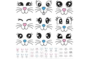 FINDUAT 59 Pcs Easter Bunny Face Vinyl Decals Rabbit Face Wall Decals Stickers Bunny Faces DIY Craft Art Stickers for Easter Party Decorations Bunny Feet Window Clings Sticker Front Porch Door Party Supplies