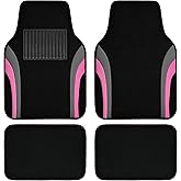 CAR PASS Leather Sporty Car Floor Mats Carpet, Universal Waterproof Automotive Floor Mat Fit for Sedans, Cars, Mid Trucks, Vans, SUV, Set of 4 (Black and Pink)