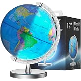 Voxelure 12" Illuminated World Globe for Kids &amp; Adults with Metal Base | Globe Lamp with World Map for Kids, Stable Heavy Metal Base, Interactive STEM Learning Gift &amp; Night Light