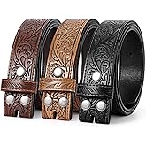 SANSTHS 3 Pack Western Belts for Men Woman without Buckle, Cowgirl Cowboy Belt for Buckle Western Leather Belt for Jeans