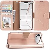 Arae Compatible with iPhone Air Case Wallet with Card Holder, Wristlet Strap Wallet Flip Cover for iPhone Air 6.5 inch Men/Women, RFID Blocking, Kickstand, Rose Gold