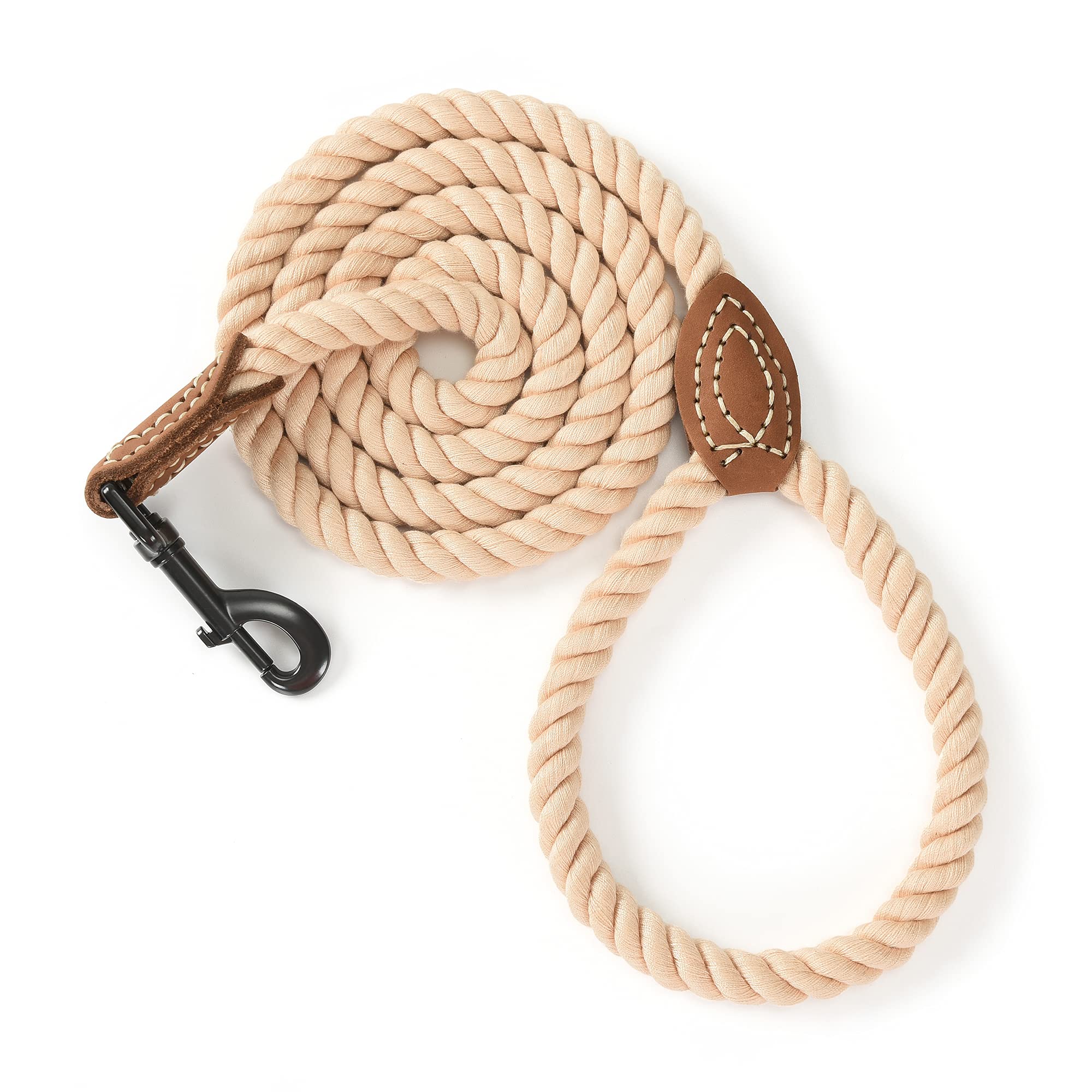 Photo 1 of Mile High Life Dog Leash, Braided Cotton Rope Leashes with Leather Tip - Heavy Duty Metal Clasp, 6FT, 1/2" Thick - Wedding, Walking & Training Leash for Small Medium Large Dogs (Light Brown)