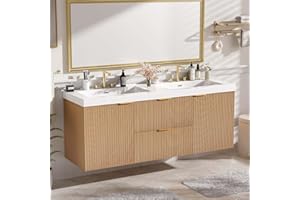 FATANI 60" Bathroom Vanity with Sink Combo, Floating Double Sink Bathroom Vanity with Solid Wood Frame, Wall-Mounted Bath Room Vanities with Solid Wood Frame, Dual Basin Bath Storage Cabinet