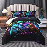 Tuzaovy Gamer Comforter Set for Boys Queen Size - Video Game Bedding, Neon Gaming Room Decor