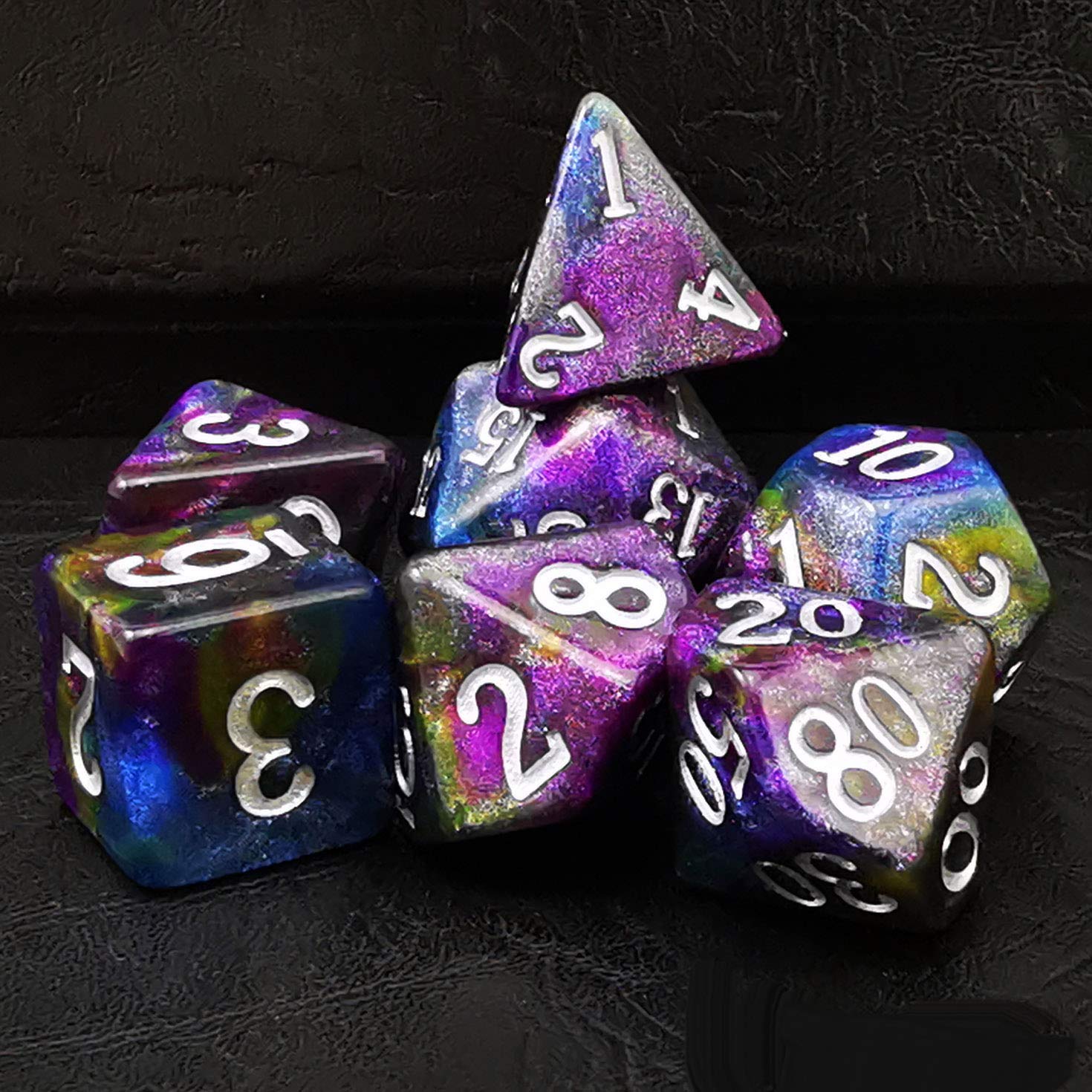 Bescon Starry Night Dice Set Series, 7pcs Polyhedral RPG Dice Set Milky Way, Polybag Packing