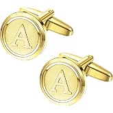 LOYALLOOK Initial 14K Gold Plated Cufflinks for Men 14K Gold Plated Cuff Links Personalized Copper CuffLinks Letter Cufflinks Gift for Groom Husband Father