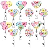 Landical 12 Pack Valentine Day Acrylic Retractable Badge Holder Conversation Love Heart Acrylic ID Badge Reel with Clip Hug Me Love Valentine Gift for Coworker Doctor