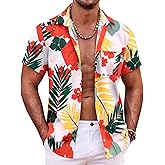 COOFANDY Mens Hawaiian Shirt Short Sleeve Button Down Shirts Tropical Summer Beach Shirts Casual Floral Aloha Shirts