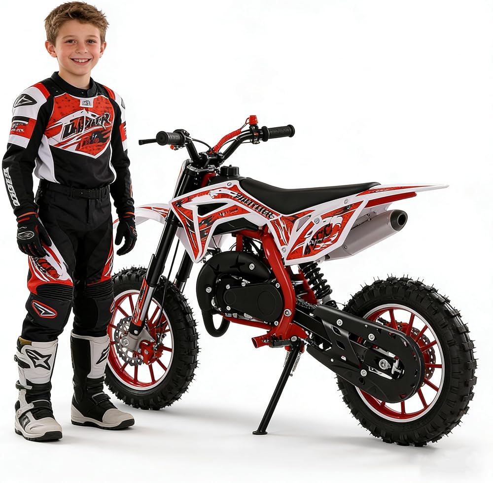ehozirta 49cc Kids Dirt Bike 2-Stroke Gas Motocross 40KM/H Disc Brakes Red