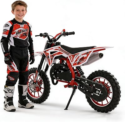 ehozirta 49cc Kids Dirt Bike 2-Stroke Gas Motocross 40KM/H Disc Brakes Red