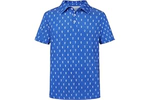 AlisOker Boys Polo Shirt Kids Short Sleeve Dry Fit Performance Print Golf Shirts Cuaual Active for Boy 8-16Y