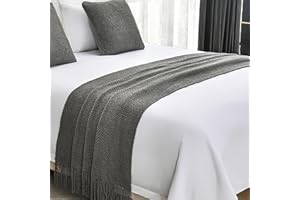nstvifu Knit Bed Runners for King Size Bed, Solid Color Bed Scarf with Tassel, Boho Woven Bed Scarves No Fading Soft Bed Throw Blanket for Bedroom Home Hotel (60x260cm/23.6 * 102in,A4)
