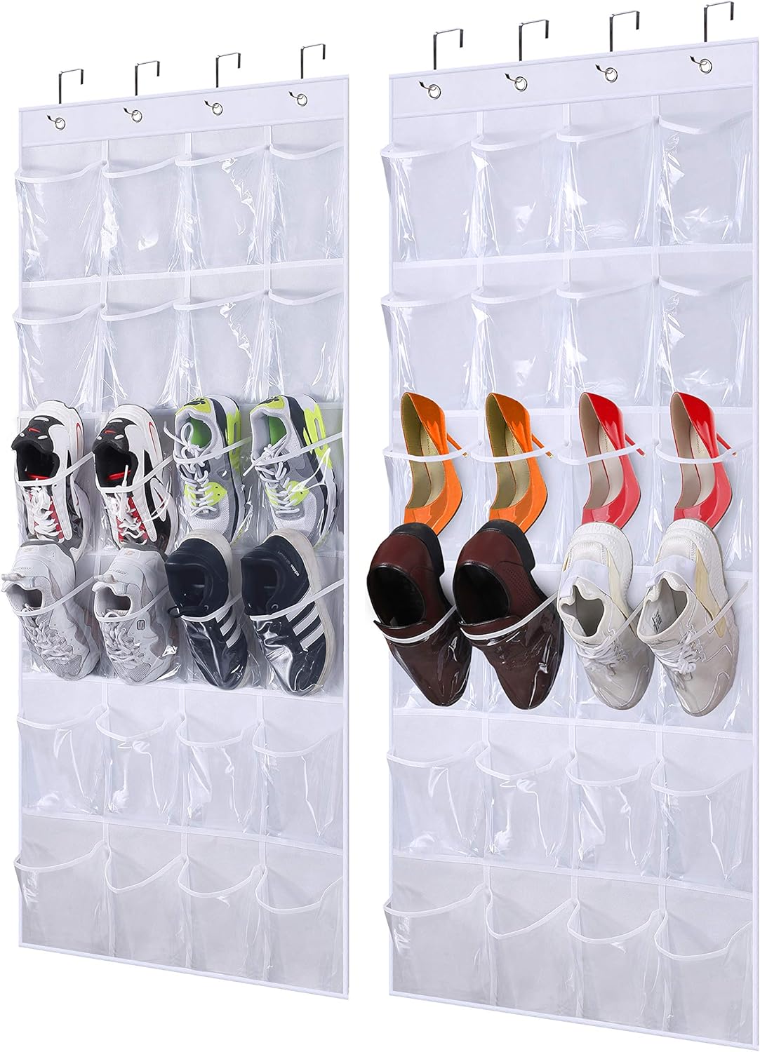 walmart hanging shoe organizer on Aooda Clear Hanging Shoe Organizer Over The Door Shoe Bag Hanging Organizer Rack Closet Storage With 24 Large Pockets 2 Packs White Home Kitchen Amazon Com