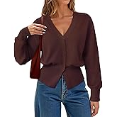 Gaharu Womens Open Front Cardigan Sweaters Long Sleeve Knitted Button Tops Casual V-Neck Peplum Outerwear for Women Trendy