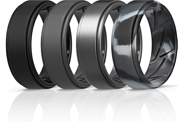 ThunderFit Men Silicone Wedding Rings, Breathable Pattern Engagement Bands 8mm Wide 2.2mm Thick - 1/4/7 Variety Multipack