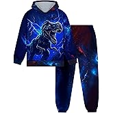 Boy Clothes Long Sleeve Lightning T-Rex Dinosaur Print Hoodie Sweatshirt Cool Pants 2pcs Fall Outfits Set