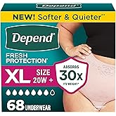 Depend Fresh Protection Adult Diapers for Women, XL, 68 Count | Blush, Disposable, Incontinence Underwear for Women, Feels Like Real Underwear