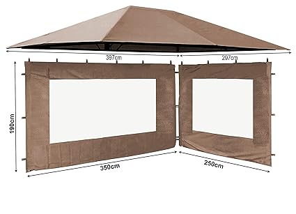 QUICK STAR Set Ersatzdach und 2 Seitenteile für Garten Pavillon 3x4m Taupe RAL 7006 Antik Pavillondach Ersatzbezug Seitenwänd