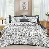 WONGS BEDDING Comforter Set King, 8 Pieces Black Gray Floral Botanical Plants Print Comforter, Soft Fluffy Microfiber Complete Bed in a Bag Bedding Sets for All Season (90"x104")