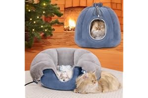 Rywell Heated Cat Bed, Versatile Heated Cat Bed Indoor for All Seasons, Soft & Cozy with Timer & Temp Adjustable, for Indoor Cat&Small Dog