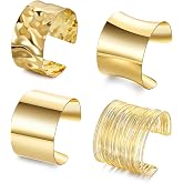AFSITNIG 4PCS Gold Chunky Cuff Bracelet Minimalist Statement Bracelets | Open Wide Bangle Bracelets Set, Irregular Wrist Cuff Wrap Bracelet Jewelry,Gold Cuff Bracelets for Women,Gold Bangle