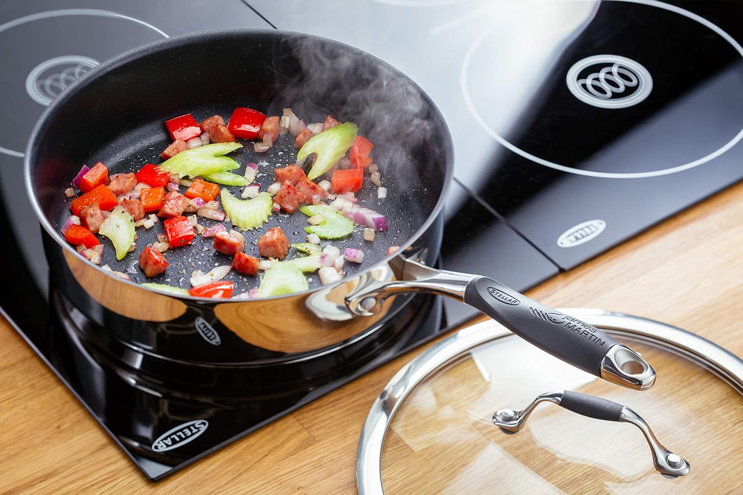 Stellar James Martin 24cm Saute Pan Non-Stick, Black / Steel - Image 3