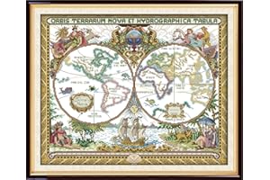 Joy Sunday 14CT Counted Cross Stitch Kits Cross-Stitch Pattern Old World Map with White Fabric DMC Fabric DIY Hand Needlework kit 20''x16.5''
