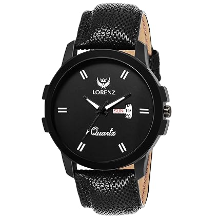 Lorenz Analogue Black Dial Leather Strap Day & Date Watch for Men- MK-209W