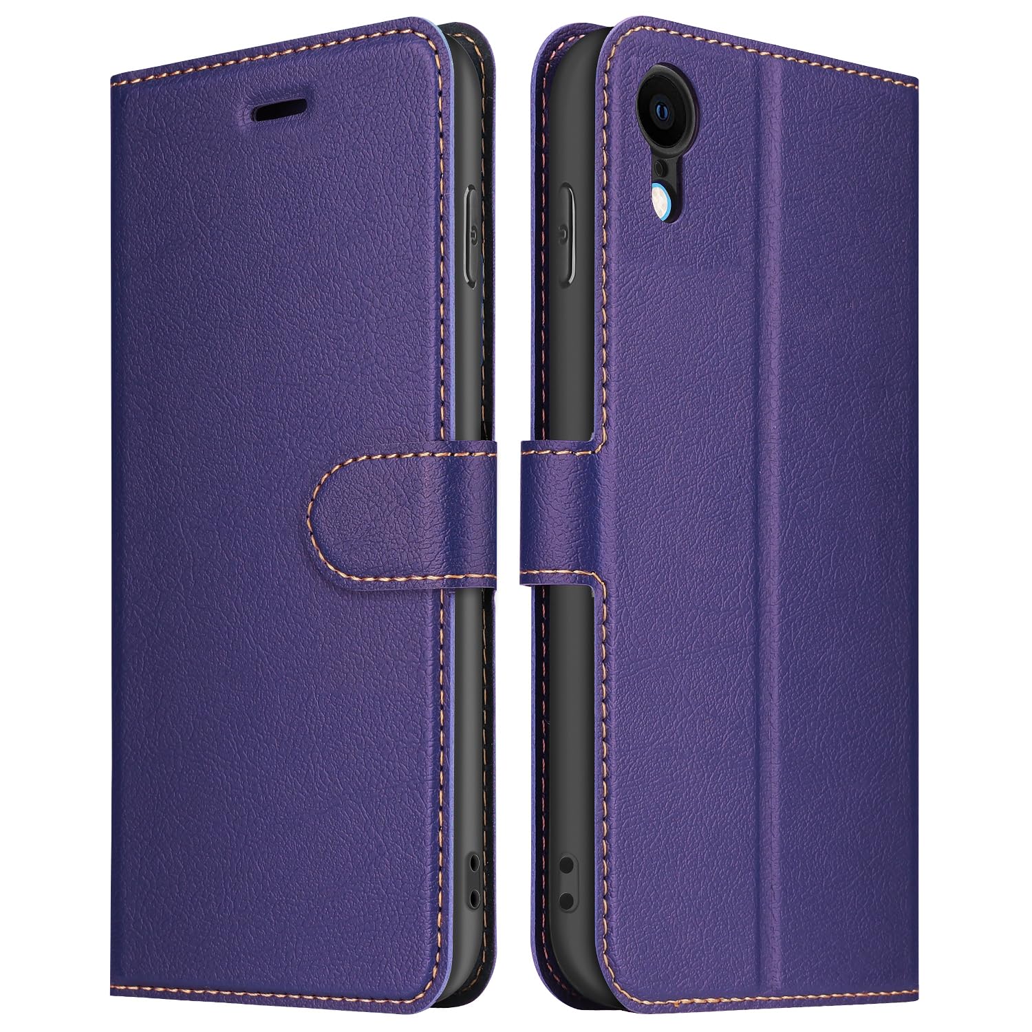 ELESNOW Phone Case for iPhone XR, Flip Wallet PU Leather Card Holder with RFID Blocking Magnetic Closure Stand Cover for Apple iPhone XR (Purple)