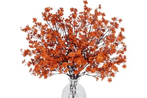 AILANDA 6 Pcs Fall Babys Breath Artificial Flowers Orange Gypsophila Bouquets Bulk Real Touch Fake Silk Flowers for Fall Home DIY Floral Arrangement Thanksgiving Table Centerpiece Autumn Decoration