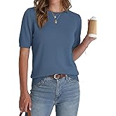 BTFBM Short Sleeve Sweater for Women Spring Tops Crew Neck Lightweight Pullover Loose Dressy Casual Blouse Basic Clothes