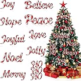 10Pcs Christmas Tree Decorations Red White Letters Hanging Ornament with Wood Candy Decoration Design Sign Joy Word Love Merry Christmas Craft Wooden Ornaments for Xmas Winter Holiday Party Home Decor