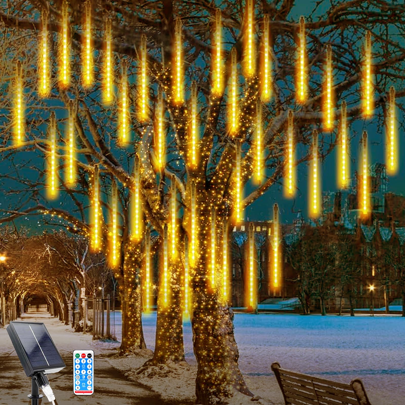WoskjXas Solar Meteor Lights 11.8 Inch 10 Tubes 240LEDs Meteor Christmas Lights, Garden Decorative Meteor Light Waterproof with Remote Control for Decorating Home, Garden, Fence, Christmas