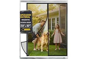 IKSTAR Magnetic Screen Door, Mosquito Net, Keep Bugs Out, Let Cool Breeze in - Self Sealing Magnets - Retractable Mesh Closure - Curtain Works with Pets, Sliding Door, Single