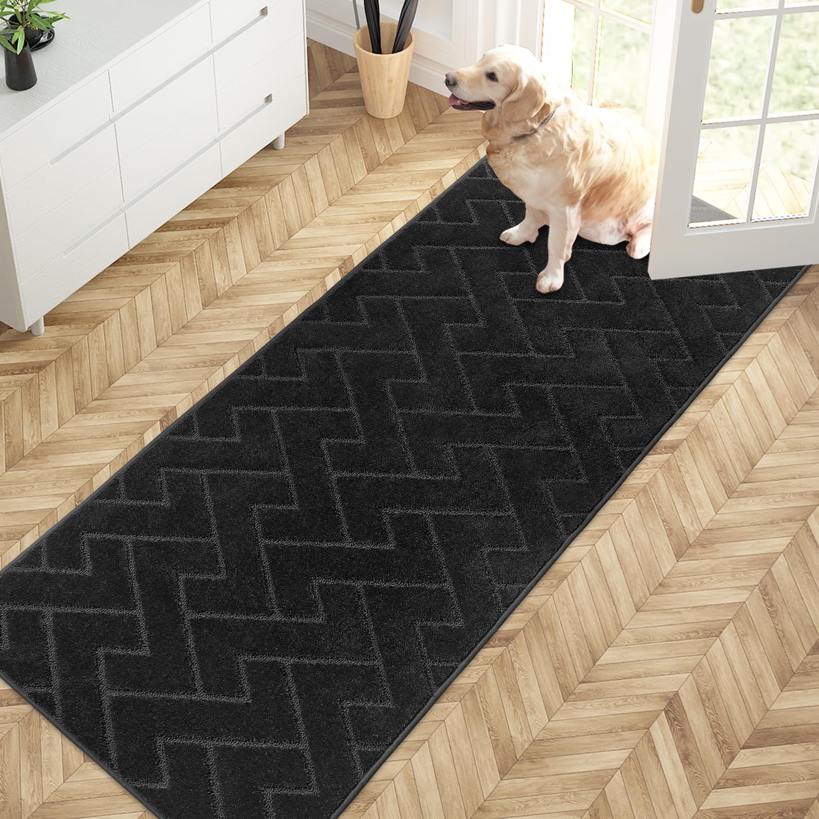 Photo 1 of PURRUGS Dirt Trapping Door Mat 32" x 70", Non-Slip Machine Washable Entry Rug, Shoe Scraper, Dog Doormat, Super Absorbent Welcome Mat for Front & Back Door, Muddy Wet Shoes & Paws, Black