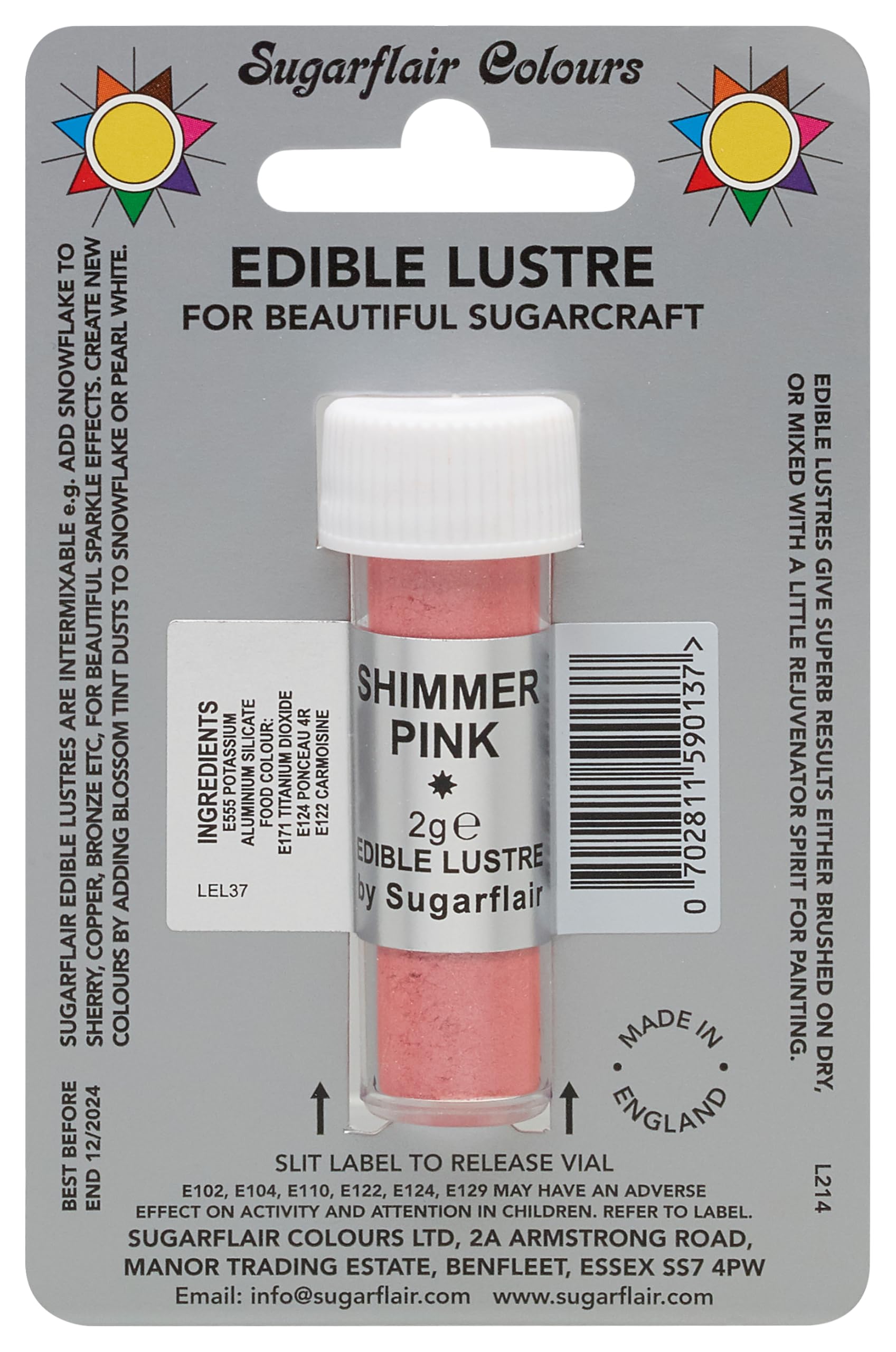 Sugarflair SHIMMER PINK Edible Lustre Dust Powder - Cake Decorating Shimmer - Add a Shimmering Sheen to Cake Decorations, Bakes, Icing, Pastes & Chocolate 2g