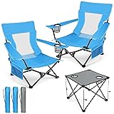 HaSteeL Folding Beach Chair Set of 3, Foldable Blue