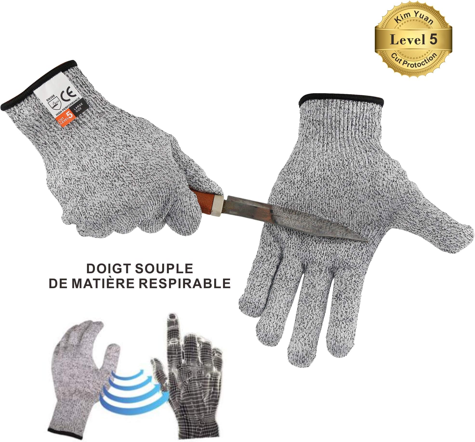 KIM YUAN Cut Resistant Kitchen Safety Gloves - High Performance Food Grade Level 5 Protection, Hand safety for Oyster Shucking, Fish Fillet Processing, Mandolin Slicing and Wood Carving Size S