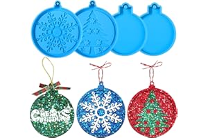 Juome Large Christmas Ornament Resin Molds Silicone, 3.9/3.3 Inch Round Shape Pendant Christmas Molds for Epoxy Resin Casting, DIY Crafts Christmas Tree Decorations Making (4 Pcs)