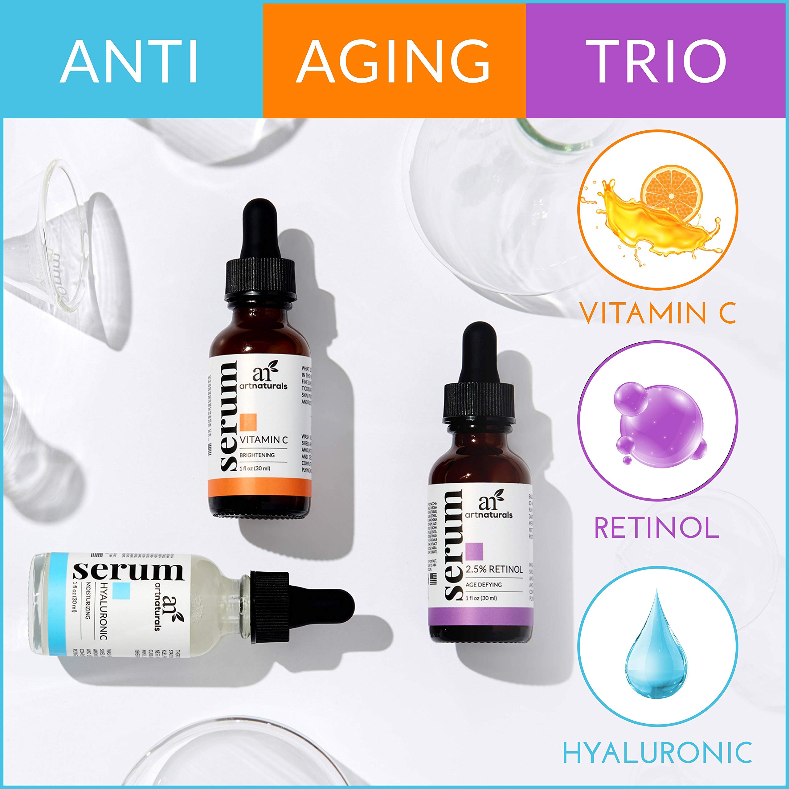 ArtNaturals AntiAgingSet with VitaminC Retinol and HyaluronicAcid