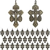 Loetere 30 Pcs Catholic Crucifix for Rosary Making Bulk 2.2 Inch Cross Charms Pendants Pardon Crucifix for Rosaries Jewelry Making DIY Charms Crafts Supplies(Bronze)