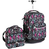 Tilami Rolling Backpack 19 inch with Lunchbox Wheeled Laptop Backpack, Cat Black