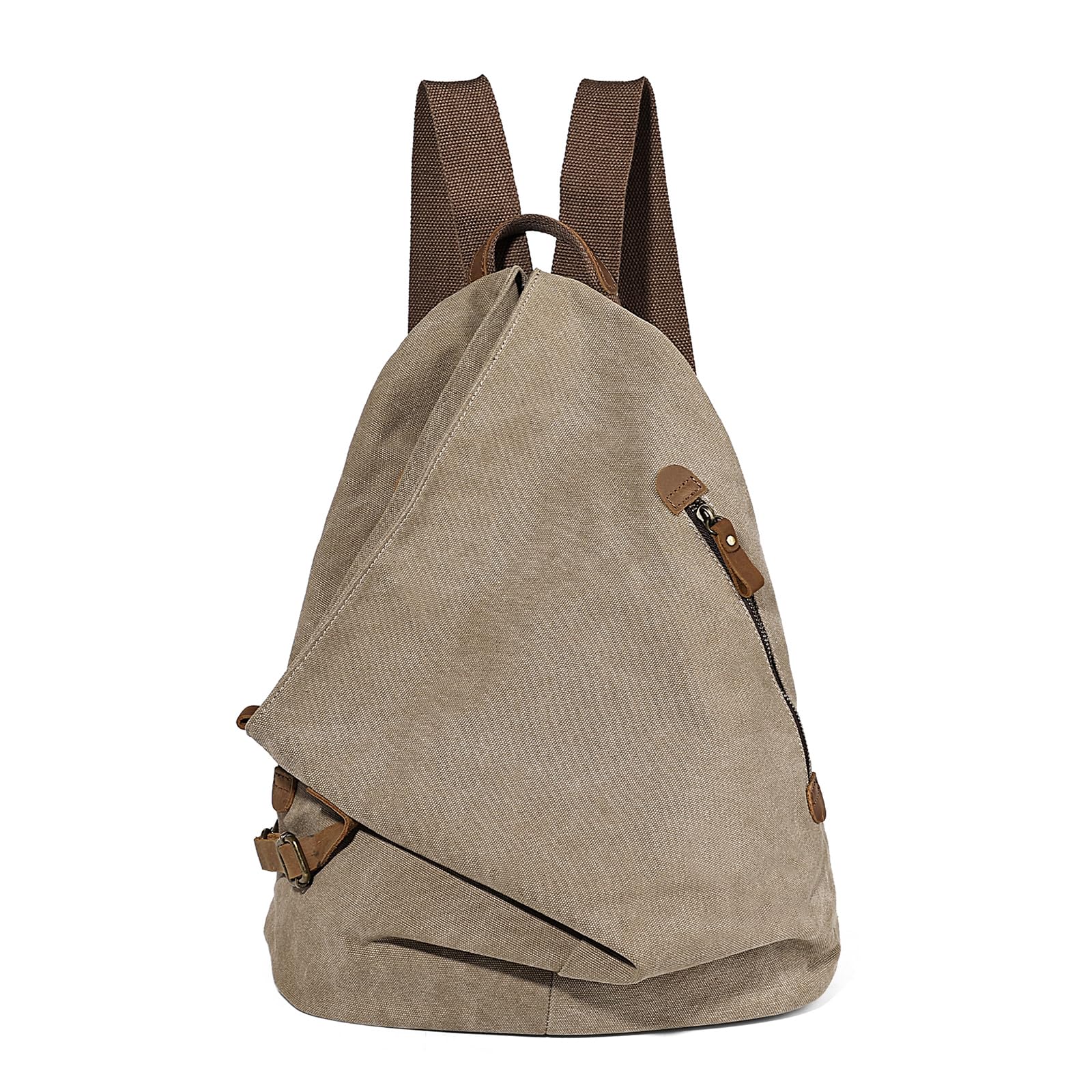 Canvas Vintage Backpack – Large Casual Daypack Outdoor Travel Rucksack Hiking Backpacks Shoulder Bag for Men Women (6882-Khaki)