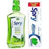 Spry Alcohol-Free Xylitol Mouthwash, Natural Herbal Mint, Healing Blend - 16 fl oz + Toothpaste, Fluoride-Free, Natural Peppermint, Anti-Plaque and Tartar Control, 5 oz (Bundle Pack)