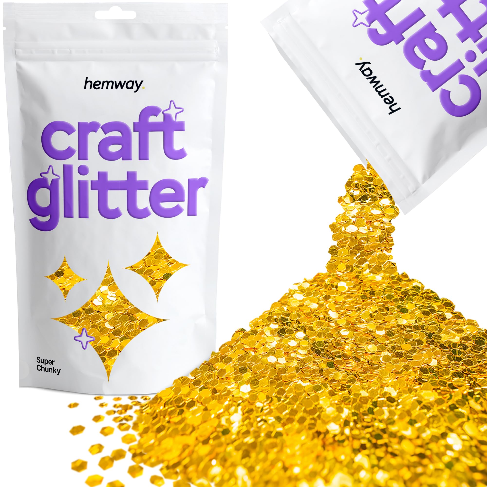 Hemway Craft Glitter Gold 100g Super Chunky Glitter for Crafts, Resin, Cosmetic, Nail, Face, Body, Festival, Tumblers, Art, Candle, Crafting