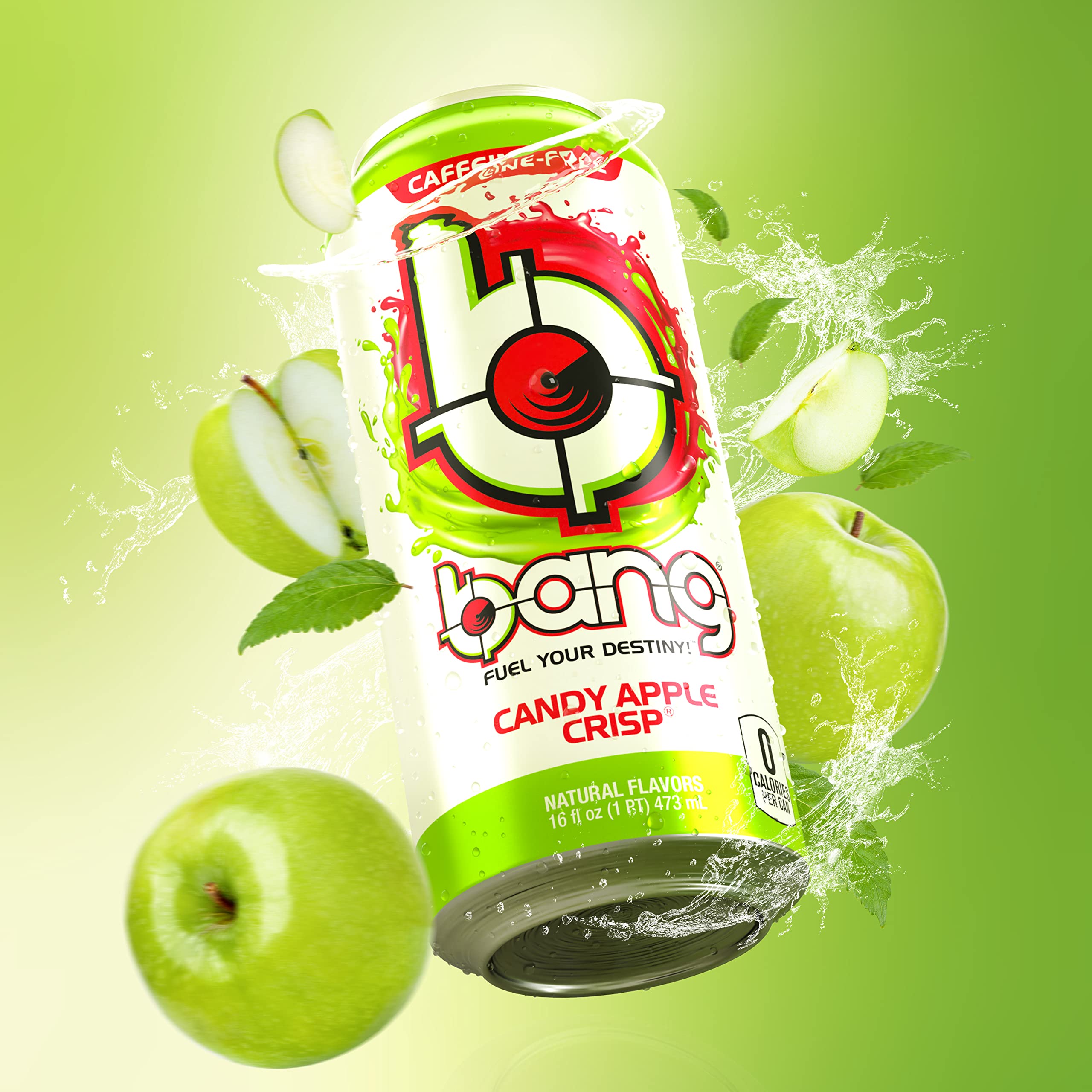 Bang Caffeine-Free, Candy Apple Crisp Energy Drink, Zero-Sugar Bang Energy Drink, 16-Ounce (Pack of 12)