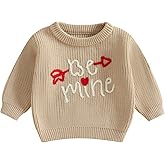 Lesimsam Toddler Baby Boy Girl Valentines Outfit Heart/Letter Embroidery Long Sleeve Knit Sweater Pullover Sweatshirt Top