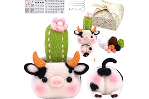 Pnytty Needle Felting Kit, Complete Needle Felting Starter Kit Cow with Easy Video Tutorials, Felting Wool, Animal Felting Kits for Beginners DIY Crafts, Home Decor and Gifts