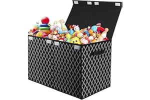 VERONLY Toy Chest Box Storage Bins for Boys Girls, Kids Large Collapsible Sturdy Container Organizer with Fabric Flip-Top Lid & Handles for Clothes, Blanket, Nursery, Playroom, Bedroom 24.5x13x16 (Black)